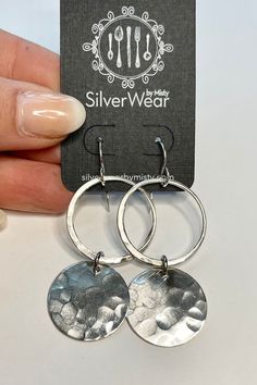 "These vintage silverware spoon earrings were hand-hammered and transformed into modern and fun earrings.  As a third generation silverware artist, each piece I create is unique and may vary slightly, which may include vintage wear and marks. Each circle measures about 7/8\" with the total drop about 2\". Want to see more options, or matching pieces?  See the entire store:  https://www.silverwearbymisty.etsy.com I am happy to transform your heirloom silverware into unique jewelry for you and you Silver Soldered Earrings For Anniversary, Silver Stamped Earrings For Everyday, Everyday Silver Stamped Earrings, Silverware Spoon, Spoon Earrings, Silverware Jewelry, Vintage Silverware, Vintage Heart, Fun Earrings