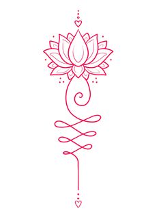 a red line drawing of a lotus flower on a white background with the word love written below it