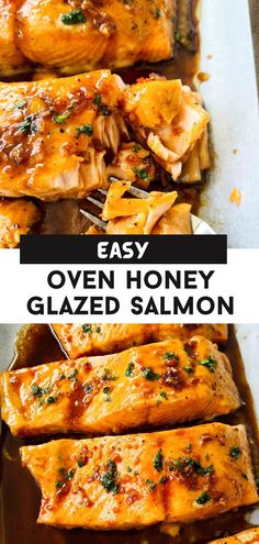 Salmon fillets with sauce Baked Honey Glazed Salmon, Honey Salmon Recipes, Honey Baked Salmon, Honey Soy Salmon, Honey Glazed Salmon Recipe, Salmon Recipes Oven, Oven Salmon, Honey Glazed Salmon, Salmon Glaze Recipes