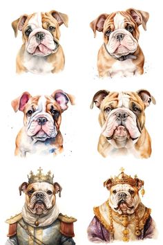 🐶 BULLDOG Watercolor Portraits. Puppy, adult and royal version. Watercolor dog memorial gift idea. 🎁