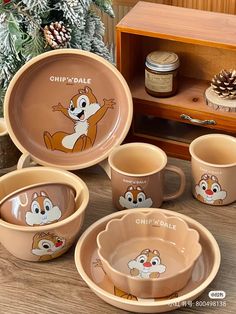 the chip'n dale dishes and cups are on display