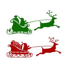 three christmas silhouettes with santa riding in a sleigh and reindeer on the back