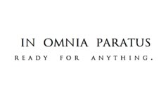 the words in omnia paratus ready for anything are black and white on a white background