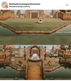 an animated scene shows a park with benches, and a dog in the middle of it