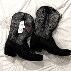 Like New, Worn Once . Sold Out At Boot Barn . No Box Western Glitter Boots With Round Toe, Black Embellished Boots With Round Toe, Embellished Leather Boots With Snip Toe, Black Rhinestone Boots For Formal Occasions, Black Rhinestone Formal Boots, Formal Glitter Boots With Round Toe, Rodeo Boots, Boot Barn, Spirit Shoes