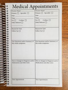 a medical appointment form sitting on top of a wooden table