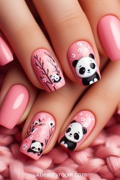 Gal Nails Ideas, Cute Girly Nail Designs, Panda Nails Designs, Panda Nail Art Design, Girly Gel Nails, New Trendy Nail Art Designs, Hippy Nail Art, Flamingo Nail Designs, Nail Art Designs Summer 2024