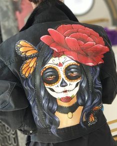 Due to each piece being hand painted, each jacket might have slight differences. Please allow 2 weeks delivery, as each jacket is hand painted, and made to order. Limited edition Artistic Hand Painted Outerwear For Fall, Black Hand Painted Long Sleeve Outerwear, Artistic Hand Painted Fitted Denim Jacket, Artistic Fitted Hand-painted Denim Jacket, Artistic Hand Painted Denim Jacket For Fall, Hand Painted Denim, Hand Painted Denim Jacket, Painted Denim Jacket, Womens Jackets