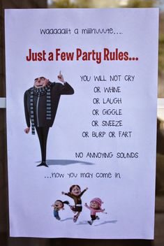 a sign that says, just a few party rules