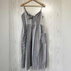 Miami Beautiful Multi Stripped Cotton Summer Dress Size L Nwot Step Into Summer With The Miami Beautiful Multi Striped Cotton Dress, Perfect For Those Warm, Sunny Days! This Adorable Dress, In A Comfortable Size L, Showcases Neutral Multicolored Stripes That Capture The Essence Of Summer Fun. Crafted From Lightweight, Breathable Cotton, It Ensures You Stay Cool And Stylish No Matter The Occasion. Whether You're Heading To A Beach Party Or A Casual Brunch, This Dress Is Your Go-To Choice. What Se Casual Striped Spaghetti Strap Dress, Casual Striped Dress With Spaghetti Straps, Striped Dresses With Pockets For Vacation, Striped Cotton Midi Dress For Vacation, Casual Striped Cotton Midi Dress, Striped Cotton Midi Dress For Day Out, Striped Cotton Dresses With Pockets, Miami Dresses, Cotton Summer Dress