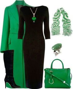 Black And Green Outfit, Green Outfit Ideas, Black Outfit Ideas, Chique Outfits, Green Outfit, Moda Vintage