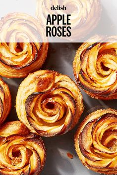 some food that is sitting on top of a table with the words delish apple roses