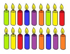 a set of nine candles with different colors and shapes to match the number of each candle