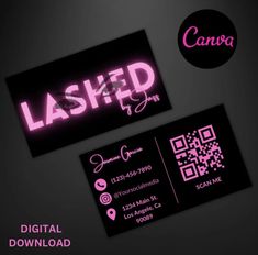 two business cards with the words lasered on them and a qr code below