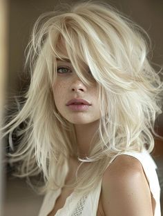 Trendy Medium Length Haircuts, Wavy Or Curly Hair, Layers Bangs, Medium Length Haircuts, Shaggy Long Hair, Beautiful Freckles, Beautiful Blonde Hair, Hairstyles 2024, Hair Trim