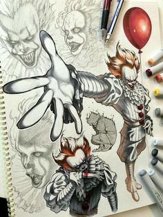 a drawing of two clowns and a demon