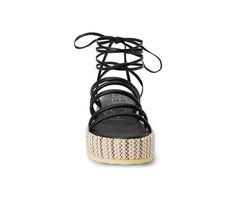 Synthetic Faux Leather upper straps, Lace up ankle wraparound closure,1.5\ multi-colored espadrille wrapped platfrom, Open round toe, Lightly padded insole, Man made outsole, Strappy tubular upper design | Women's Beach by Matisse Eli Platform Lace Up Sandals in Black Size 9 Platform Lace-up Sandals For Beach, Strappy Lace-up Sandals With Wrapped Heel For Vacation, Synthetic Platform Lace-up Sandals For Vacation, Vacation Lace-up Platform Sandals In Synthetic Material, Vacation Lace-up Platform Sandals In Synthetic, Platform Lace-up Sandals For Vacation, Beach Lace-up Sandals With Wrapped Heel And Round Toe, Vacation Sandals With Wrapped Heel And Ankle Tie, Beach Lace-up Sandals With Removable Insole