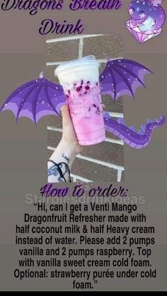 the dragon's dream drink is pink and purple