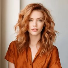 Lob Strawberry Blonde, Medium Length Layered Red Hair, Strawberry Peach Hair Color, Fun Hair Color Ideas For Redheads, Natural Light Red Hair, Copper Penny Hair Color, Cool Copper Hair Color, Hair Trends 2024 Haircuts Women Medium, Blond Copper Hair