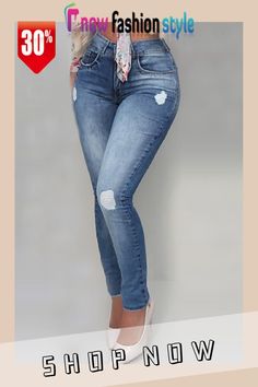 Blue Fashion Sexy Skinny Denim Trousers Stretch Slim Denim Blue Bottoms, Tight Blue Denim Bottoms, Denim Blue Slim Fit Full-length Bottoms, Stretch Denim Blue Pull-on Jeans, Stretch Denim Full-length Jeggings, Denim Trousers, Fashion Sexy, Blue Fashion, Blue Denim