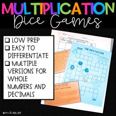 the multiplication dice game is shown with instructions