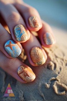 Beach Vibes Nails - Capture the essence of the beach with these summer nail designs that include starfish, seashells, and sandy textures. Ideal for beach lovers looking for cool summer nail designs. Visit nailhow.com for more inspo.