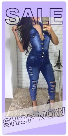 The cowboy blue Fashion Casual Solid Ripped Buttons Turndown Collar Regular Jumpsuits The Cowboy, Turndown Collar, Blue Fashion, Fashion Casual, Buy Now, Capri Pants, Casual Fashion, Cowboy, Bodycon Dress