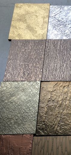 several different types of metallic foils are arranged in the shape of rectangles