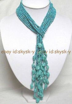 New Long Beautiful 4 Strands Natural 4mm Turquoise Necklace 50 Inch | eBay Monogram Necklace Gold, Beads Craft Jewelry, Diy Jewelry Necklace, Silver Jewellery Indian, Antique Wedding Rings, Beaded Necklace Diy, Jewelry Making Necklace, Handmade Jewelry Necklace, Antique Wedding