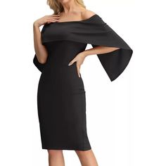 Grace Karin Women Off Shoulder Batwing Cape Slim Bodycon Knee Length Dress Black Size S Measures Chest Pit To Pit 16" Back Top To Bottom 33" New With Tags. Ships With Tracking And Care Sent Out By Next Business Day! Sku Wdr2 Black Off-shoulder Dress For Work, Chic Black Knee-length Strapless Dress, Black Knee-length Off Shoulder Summer Dress, Black Fitted Cape Dress, Elegant Black Asymmetrical Knee-length Dress, Black Georgette Dress With Cape Sleeves, Black Stretch Off-shoulder Midi Dress, Bat Wings, Knee Length Dress