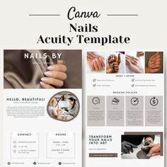 an image of a website design for nails and nail salons, with the words canva