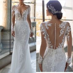 the back of a wedding dress with long sleeves and beaded details on the shoulders