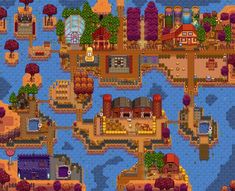 an old - school computer game map with houses, trees and other things on it