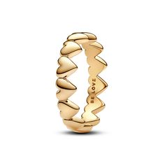 Give a gift from the heart with this 14k gold-plated  ring. Expertly crafted with a row of hearts making up the band, this romantic design looks equally beautiful worn on its own or layered with contrasting Pandora rings. Give it as a gift for a meaningful way to express your love, or treat yourself to a piece you'll love wearing over and over. Pandora Essence, Pandora Gold, Give A Gift, Charms Pandora, Engagement Rings Bridal Sets, Ringe Gold, Pandora Rings, Romantic Design, Free Bracelet