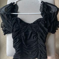 Super Cute!!! Mesh Material Brand New Never Worn Summer Black Ruched Tops, Black Ruched Tops For Summer, Black Ruched Summer Tops, Black Ruched Tops For Party, Black Ruched Tops For Evening, Ruched Top, Tops Black, Shein Tops, Mesh Material