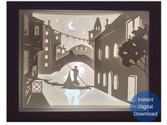 an image of a paper cut scene with a man and woman walking down the street