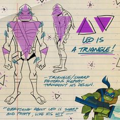 a drawing of an animated character from teenage mutant, with the caption'leo is a triangle '