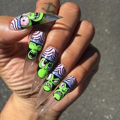 Mojo Jojo from The Powerpuff Girls Nail Art Designs on Stiletto Shaped Acrylic Nails South Park Nails, Mojo Jojo, Pedicure Designs, Girls Nails, Creative Nails, Best Acrylic Nails, Gorgeous Nails, Cute Acrylic Nails