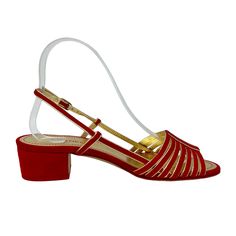 Chanel Red/Gold Metallic Sandals with Interlocking CC Logo on Block Heel Designer = Chanel Size = 36.5 Color = Red/Gold Material = Suede Condition = Very Good Location: Chicago Item Number: 14003-150 Item ID: 296131 Category: Sandals Low Heel Sandals With Heel Strap For Galas, Formal Red Low Heel Slingback Sandals, Formal Red Slingback Sandals With Low Heel, Elegant Red Closed Toe Sandals, Low Heel Sandals For Summer Galas, Red Leather Evening Slingback Sandals, Red Slingback Sandals With Red Sole For Evening, Red Slingback Sandals With Low Heel, Red Leather Slingback Sandals For Evening