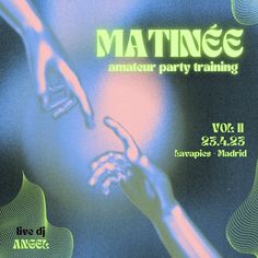 an advertisement for the matinee amateur party training, vol ii featuring two hands reaching each other