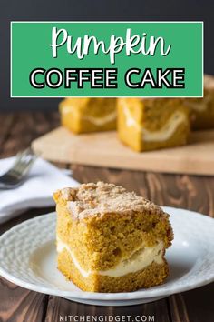 pumpkin coffee cake on a white plate