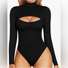 Nwt Women’s Mangopop Black, Long Sleeved Bodysuit With Opening In The Chest Area. Size: Small Trendy High Stretch Black Bodysuit, Trendy Black One-piece Bodysuit, Long Sleeved Bodysuit, Leather Bodysuit, Body Suits, Cutout Bodysuit, Black Bodysuit, Long Sleeve Bodysuit, Woman Colour