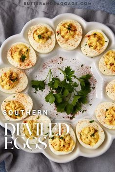 A platter of deviled eggs. Traditional Deviled Eggs, Homemade Chex Mix, Southern Deviled Eggs, Deviled Eggs Classic, Popular Appetizers, Cereal Bars, Chex Mix, Buffalo Wings, Classic Dishes