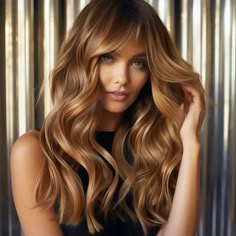 Golden Caramel Ribbons on Long Layers Light Brown Balayage With Blonde Highlights, Warm Caramel Balayage Honey Medium Hair, Golden Honey Hair, Lighter Brown Hair Color, Lighter Brown Hair, Golden Hair Color, Caramel Balayage Highlights, Balayage Styles, Medium Shag Hairstyles