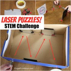 Laser Puzzle Boxes {Cool STEM Challenge} - Frugal Fun For Boys and Girls Laser Puzzle, 3rd Grade Science Experiments, Simple Stem Challenges, Stem Boxes, Puzzle Boxes, Stem Programs, Stem Lesson