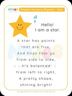 a star poem with the words hello, i am a star and an image of a smiling