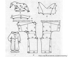 an image of the pattern for a child's dress and hat, with measurements