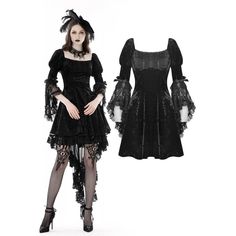 The gothic short dress is made of velvet fabric. The upper part of the sleeve is a puff sleeve, and the lower part of the patchwork is irregular flared lace. Square-cut collar and lace-up on the back for adjustment. Zipper for wear on. Super elastic fabric. 
 
Material: Polyester 
Weight: 0.457KG 
Size: XS-XXL 
SKU:?DW858 
? Techwear Women, Women Steampunk, Short Slip Dress, Velvet Dress Short, Square Neckline Dress, Sleeved Velvet Dress, Dark In Love, Short Party Dress, Velvet Shorts