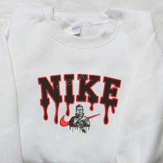 Michael Myers x Nike Embroidered Sweatshirt, Halloween Embroidered Shirt, Nike Inspired Embroidered Shirt Welcome to Tinicloset, your one-stop destination for all things spooky and stylish. We are a clothing store specializing in custom embroidered shirts, sweatshirts, t-shirts, and hoodies that will send chills down your spine. If you’re a fan of horror movies and the Halloween season, you’ve come to the right place. With our exclusive collection featuring the eerie collaboration of Custom Nike Sweatshirt Fall, Hip Hop Halloween Sweatshirt With Letter Print, Halloween Hip Hop Sweatshirt With Letter Print, Hip Hop Sweatshirt For College In Fall, Hip Hop Style College Sweatshirt For Fall, Embroidered Logo Tops For Fall Streetwear, Hip Hop Halloween Sweatshirt With Crew Neck, Halloween Streetwear Sweatshirt With Letter Print, Halloween Letter Print Sweatshirt For Streetwear