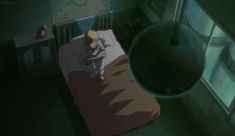 an animated image of a person laying in bed